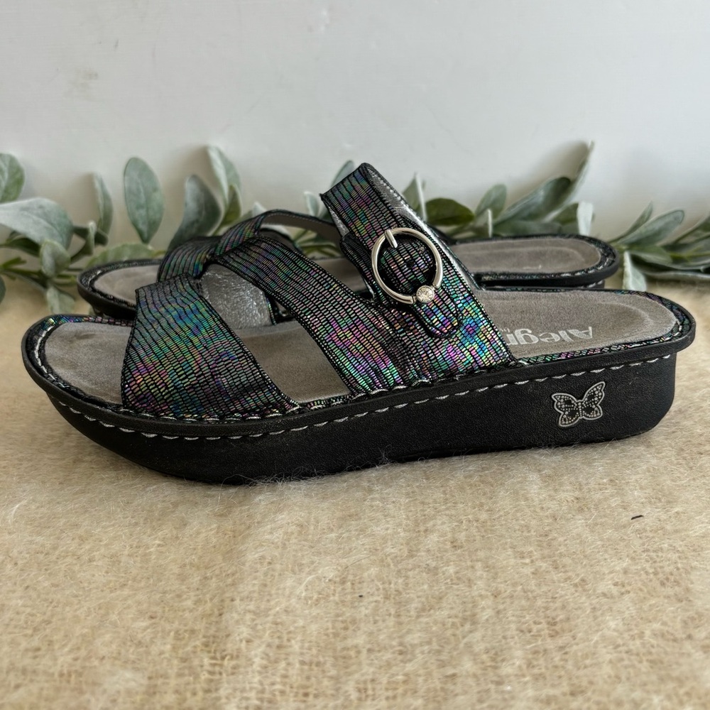 Alegria Colette Royals slip on sandals Iridescent leather straps 40 or 9.5 10